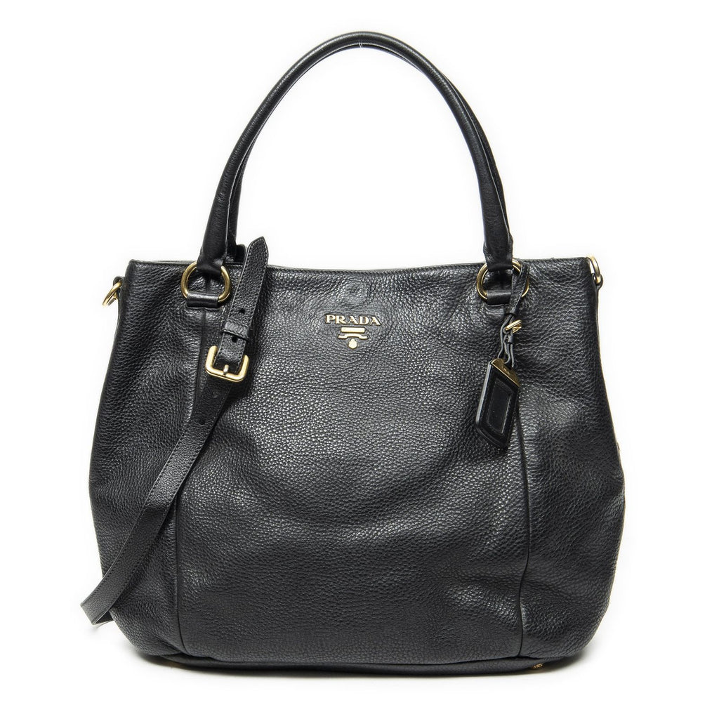 Prada Convertible Tote Black Vitello Dyno
