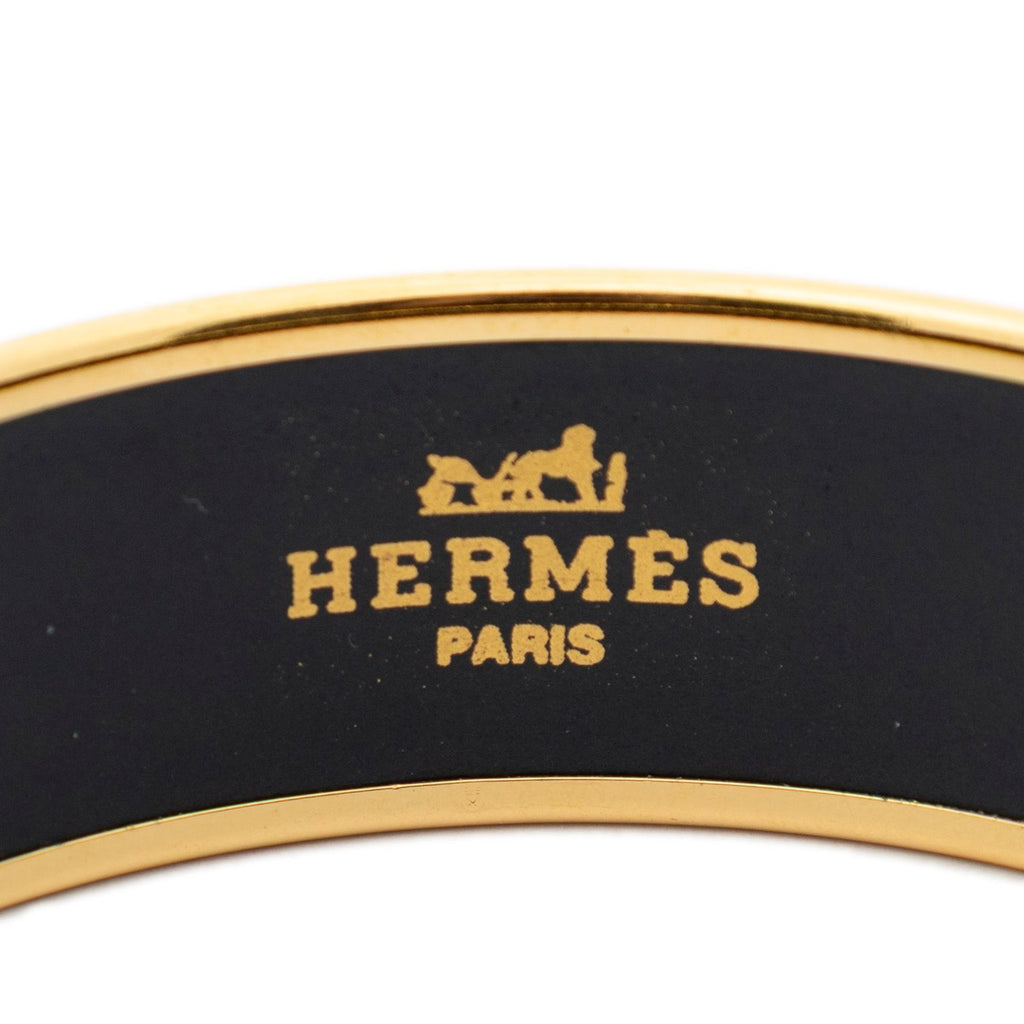 Hermes Enamel Bangle Black Gold Bracelet — view 3