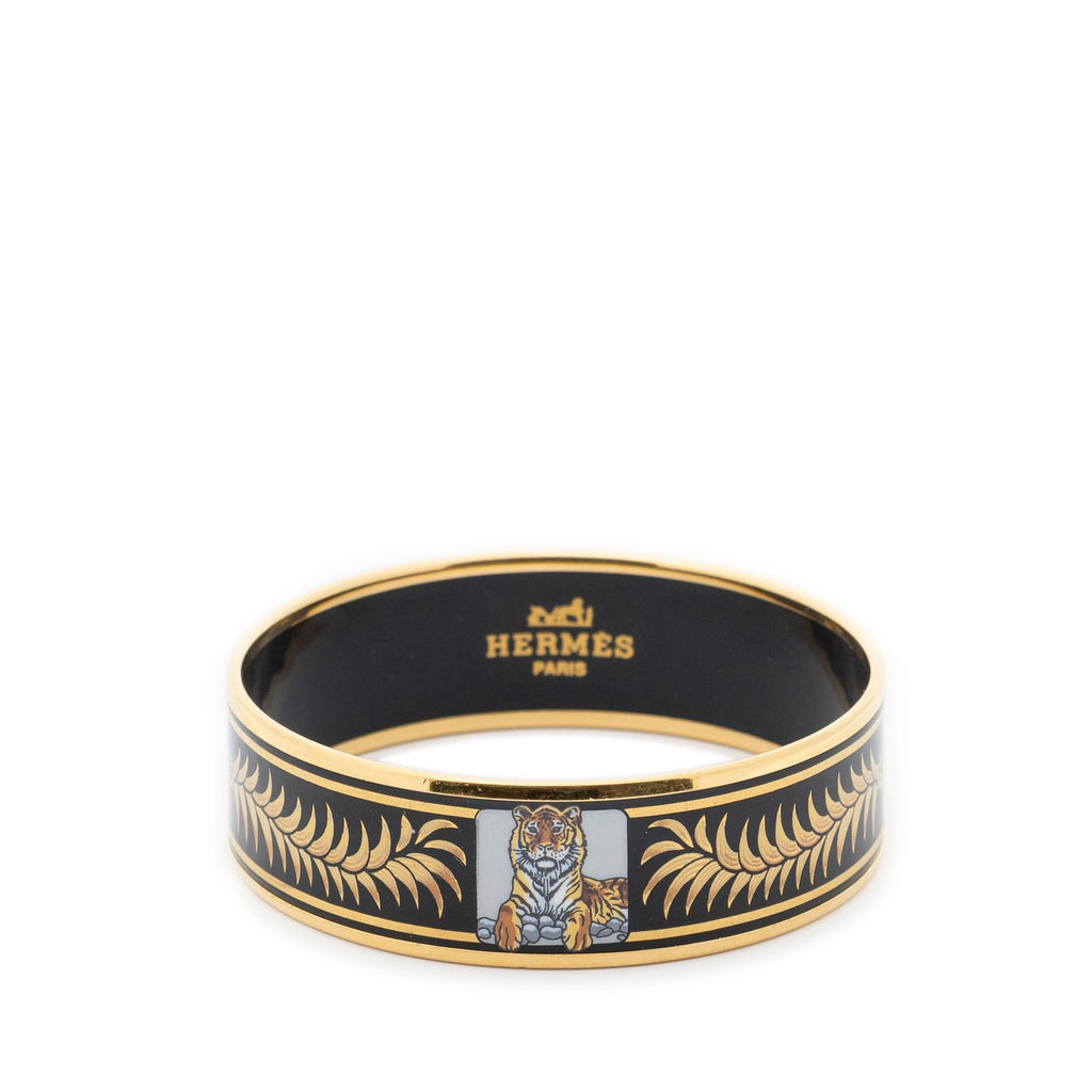 Hermes Enamel Bangle Black Gold Bracelet — view 2