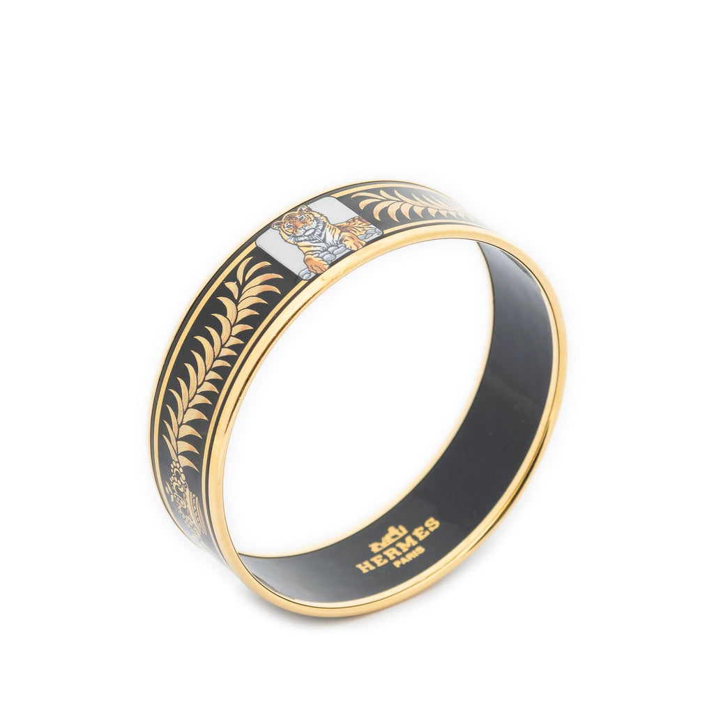 Hermes Enamel Bangle Black Gold Bracelet