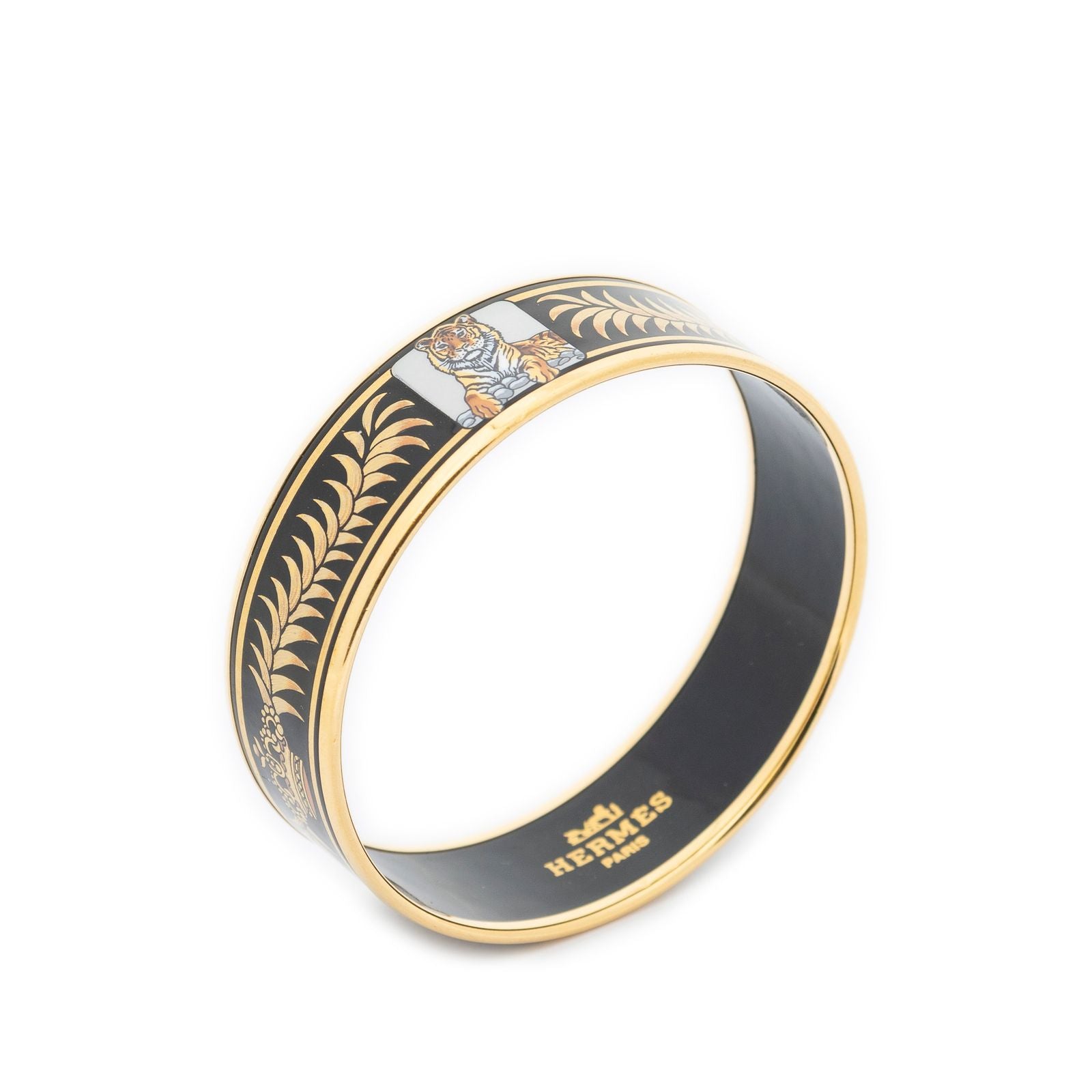 Hermes Enamel Bangle Black Gold Bracelet