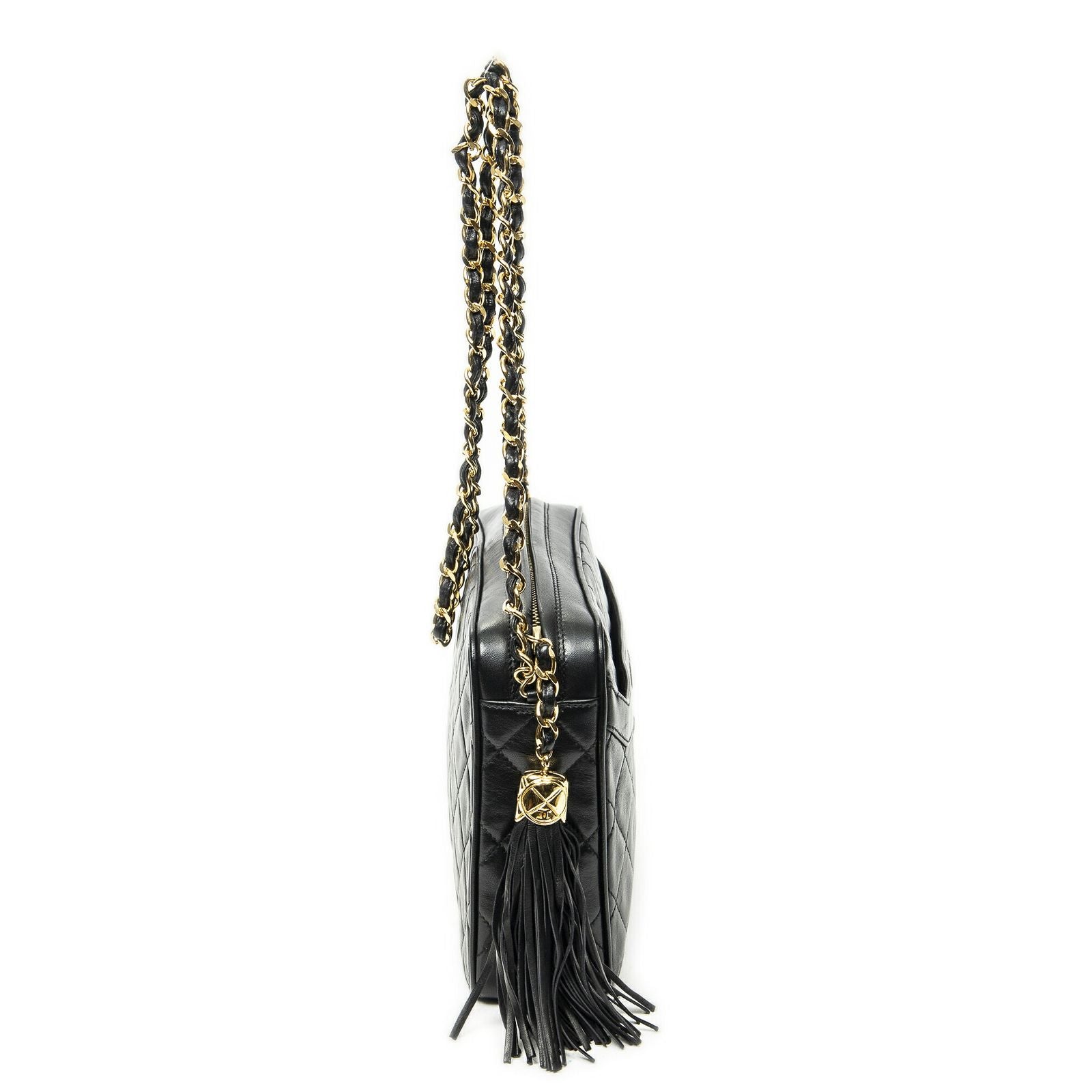 Chanel CC Tassel Camera Bag Black Quilted Lambskin Leather — view 4