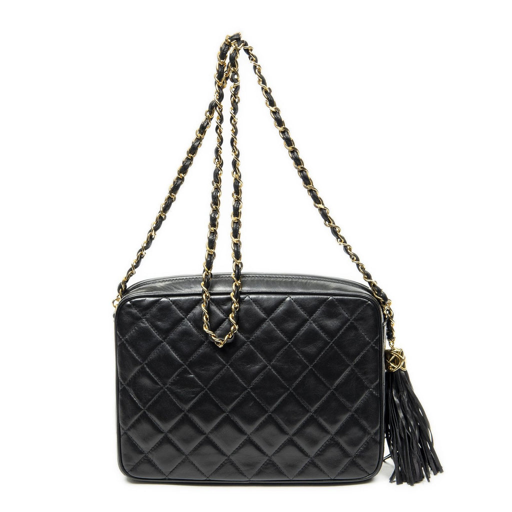 Chanel CC Tassel Camera Bag Black Quilted Lambskin Leather — view 5