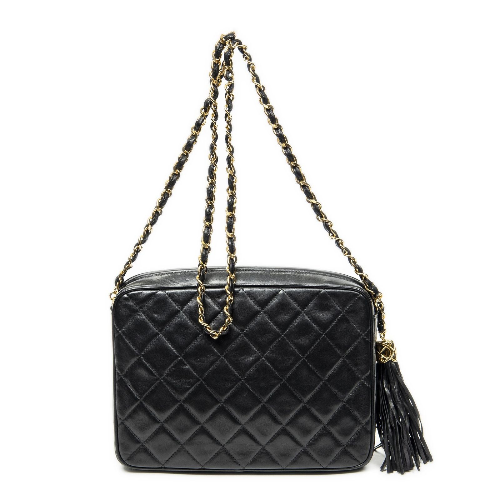 Chanel CC Tassel Camera Bag Black Quilted Lambskin Leather — view 5