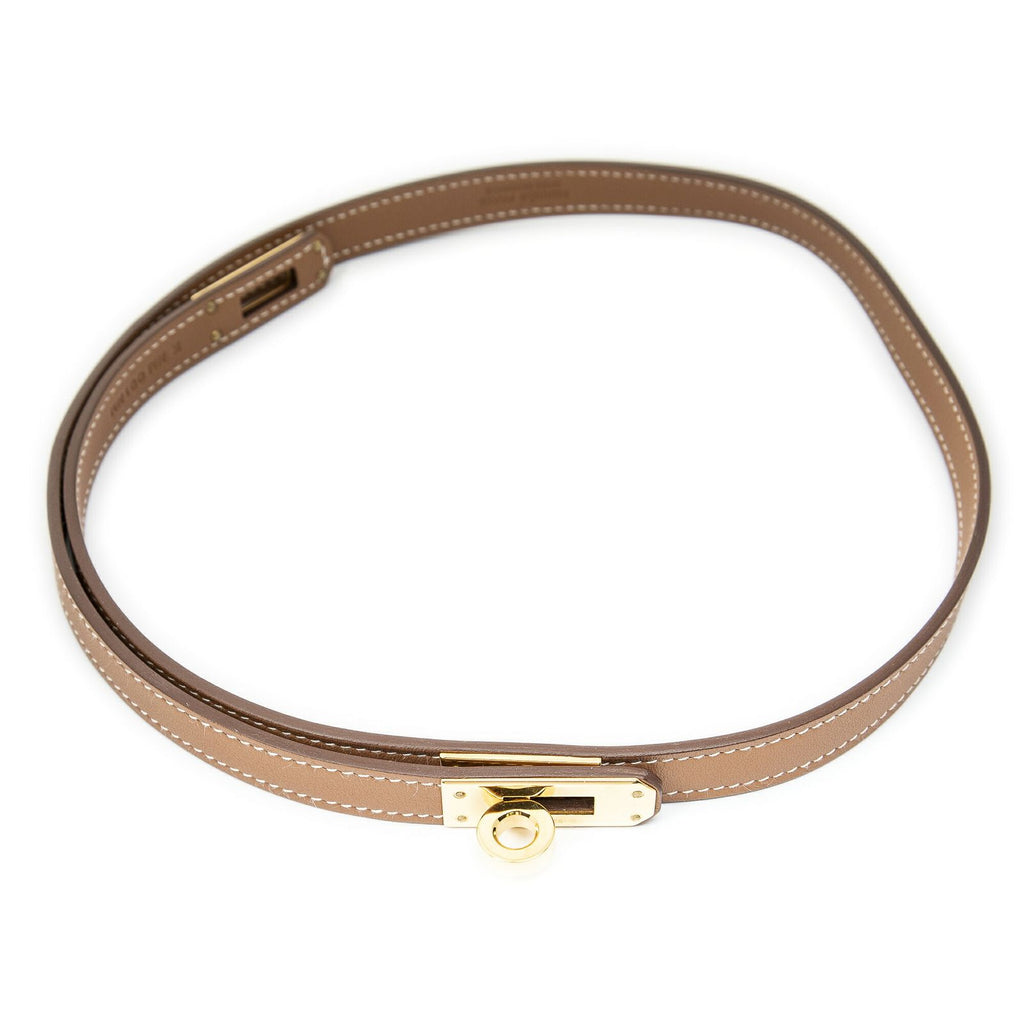 Hermes Kelly Choker Necklace Brown Leather
