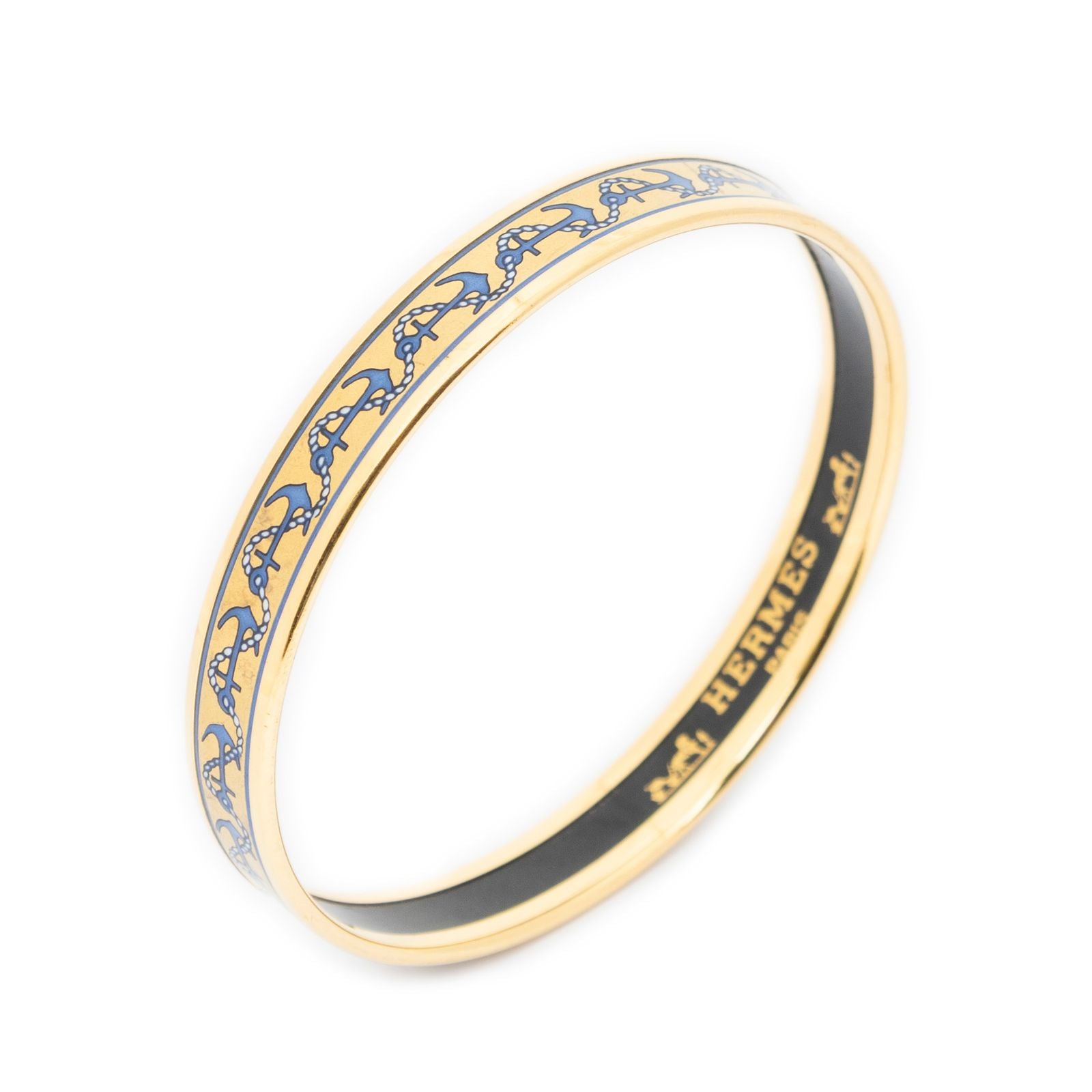 Hermes Enamel Bangle Blue Gold Anchor Motifa Bracelet