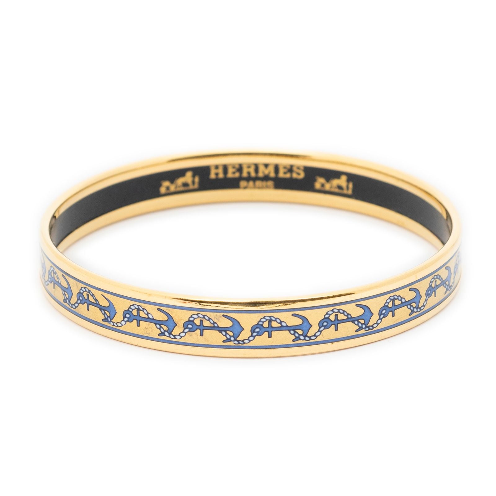 Hermes Enamel Bangle Blue Gold Anchor Motifa Bracelet — view 2
