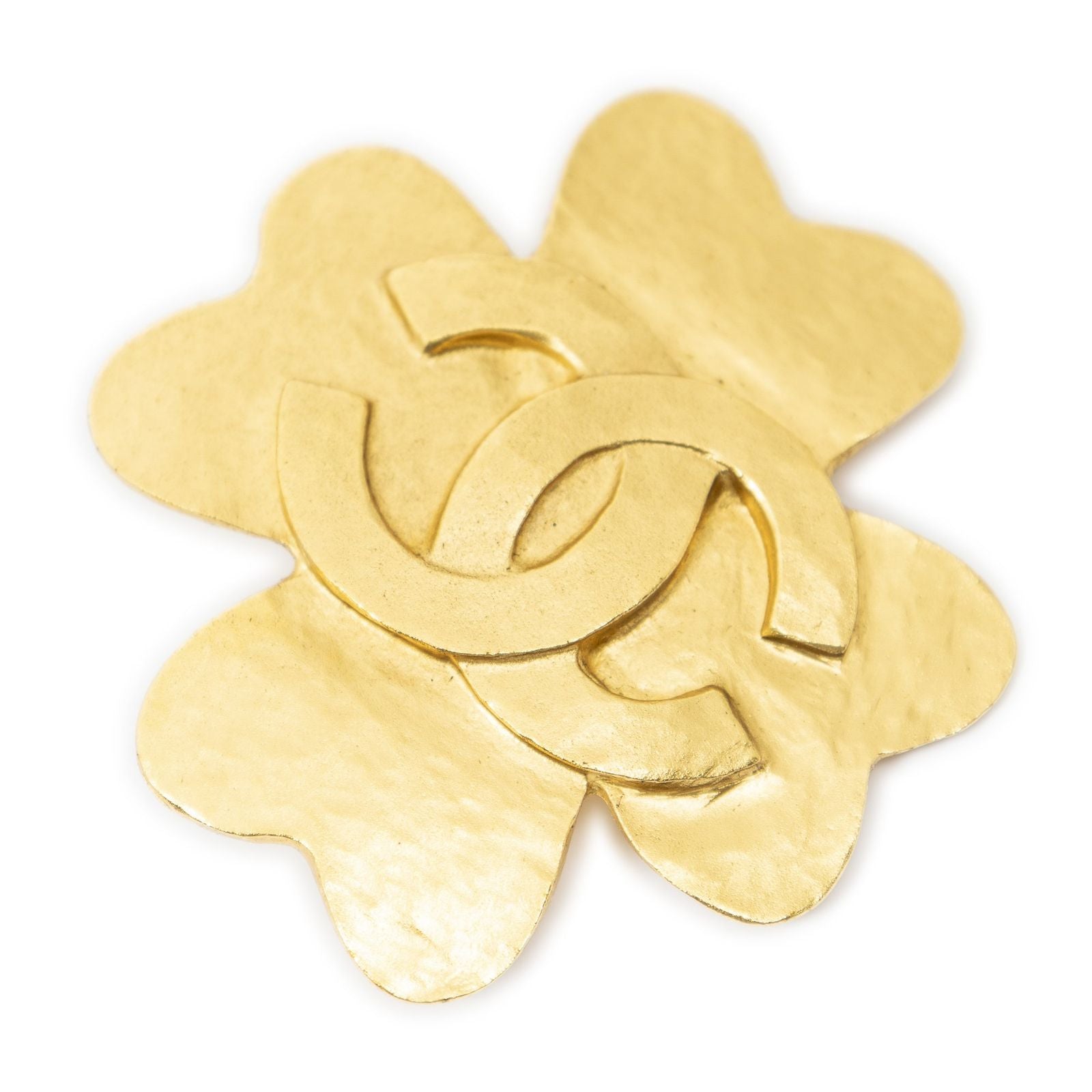 Chanel CC Clover Brooch Gold Plated