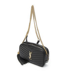 Saint Laurent Mini Lou Camera Bag Black Matelasse Gray Dollar Leather — view 2