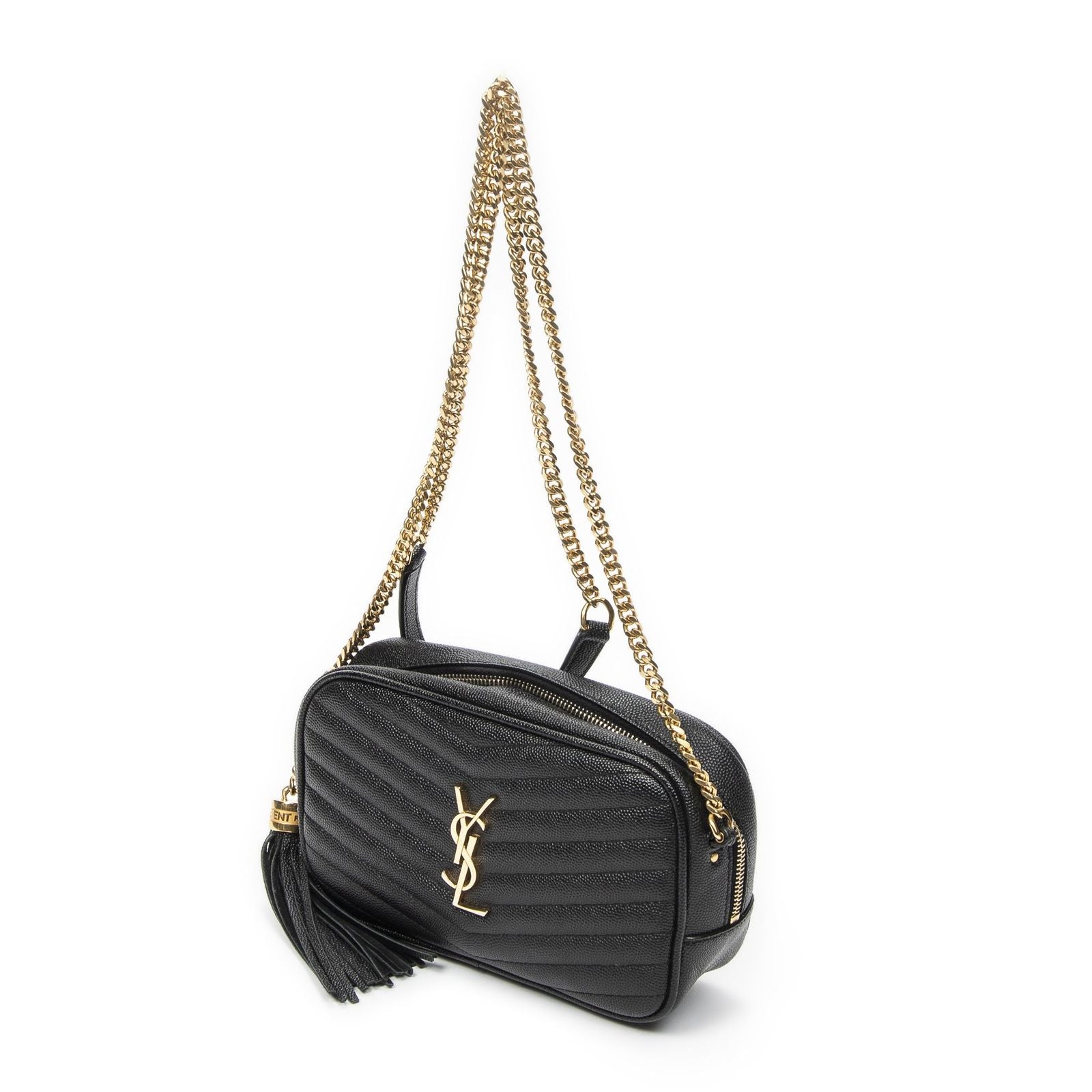Saint Laurent Mini Lou Camera Bag Black Matelasse Gray Dollar Leather — view 2