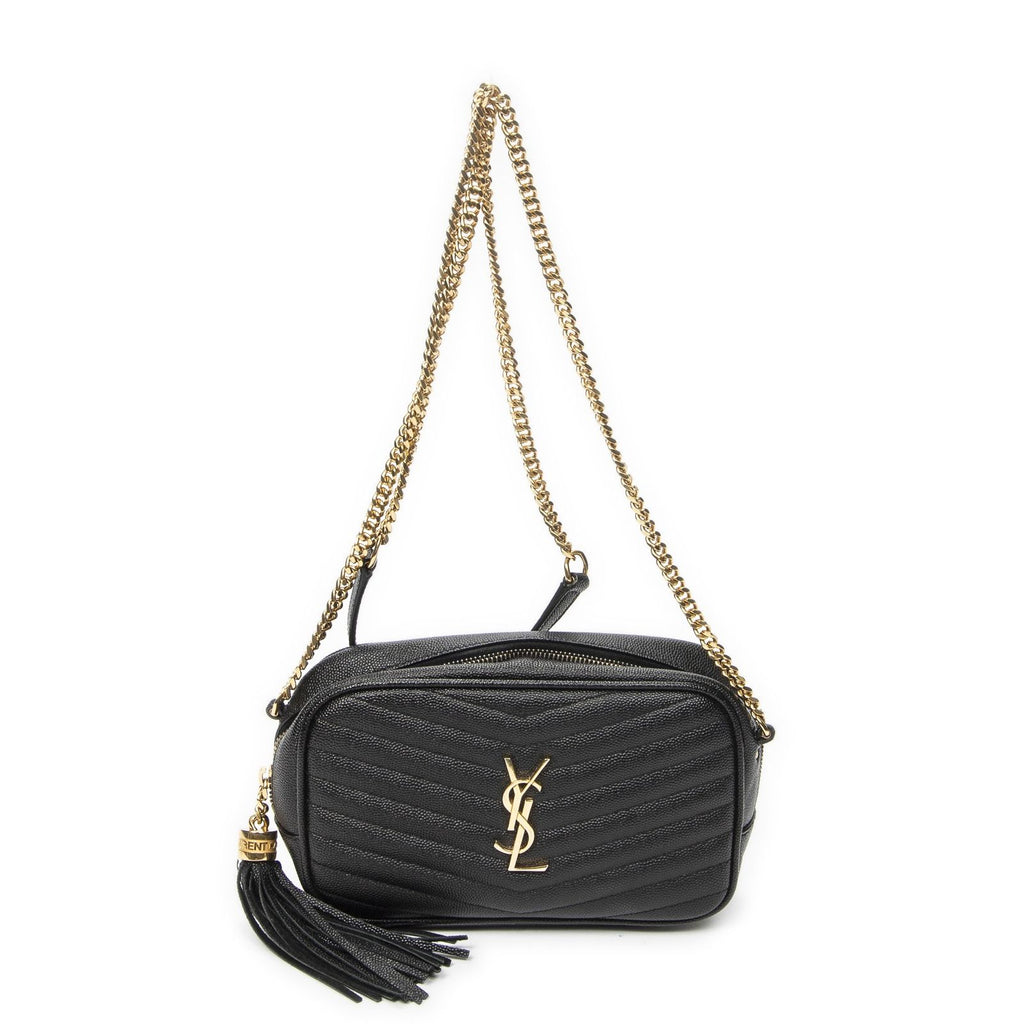 Saint Laurent Mini Lou Camera Bag Black Matelasse Gray Dollar Leather