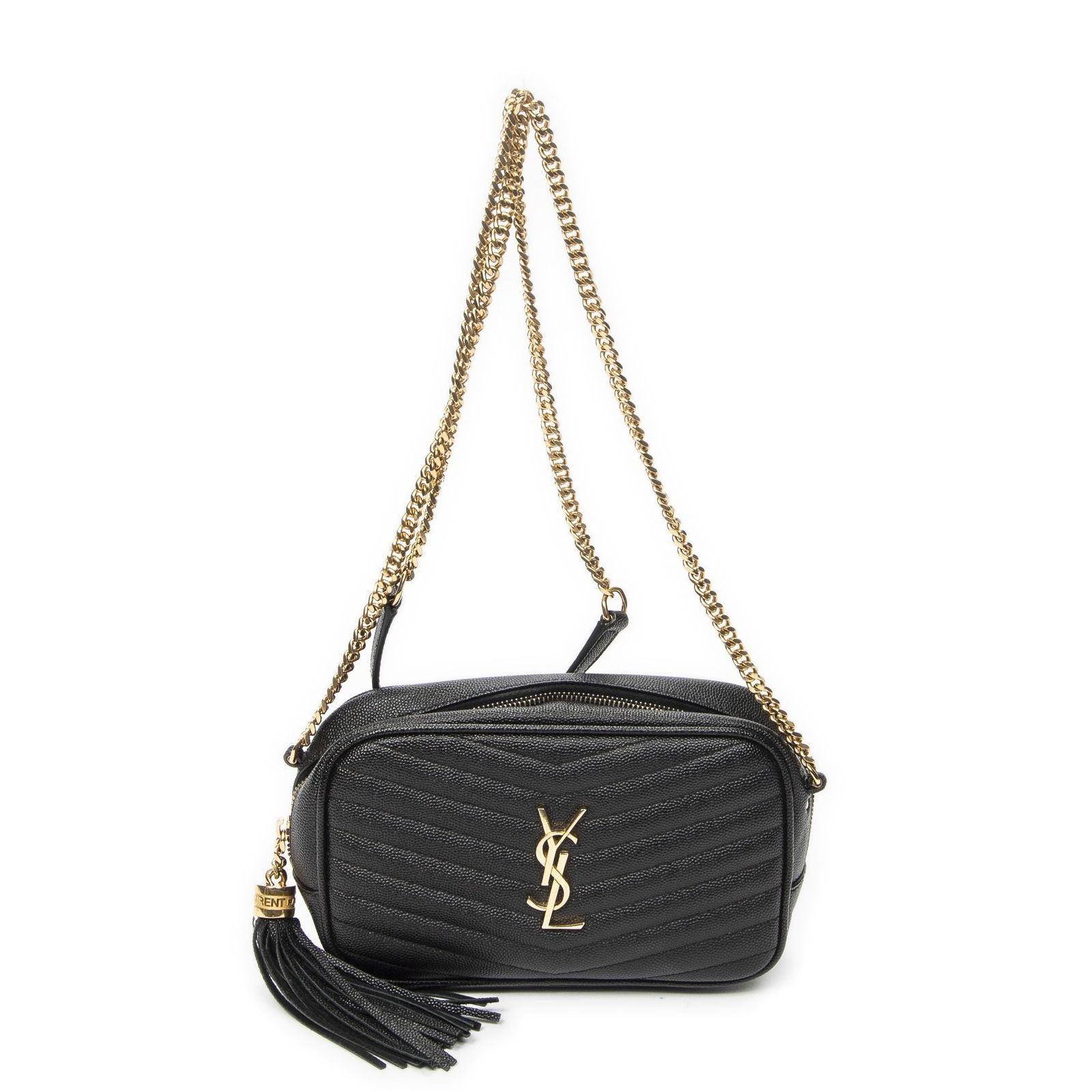 Saint Laurent Mini Lou Camera Bag Black Matelasse Gray Dollar Leather