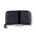 Bottega Veneta Wallet Round Zippy Black Intrecciato Leather Patent