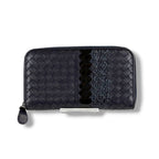 Bottega Veneta Wallet Round Zippy Black Intrecciato Leather Patent
