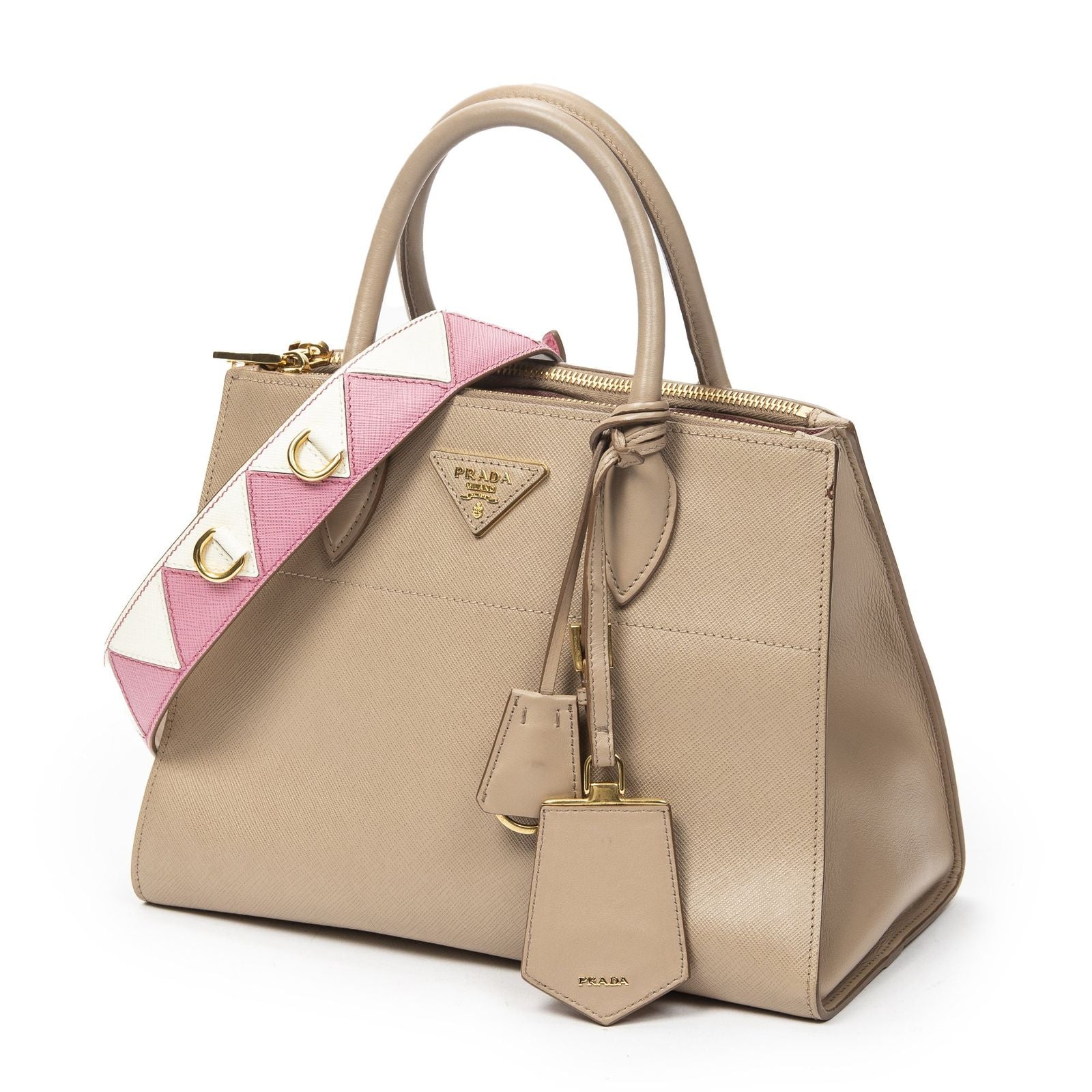 Prada Small Paradigme Tote Beige Saffiano Leather — view 2