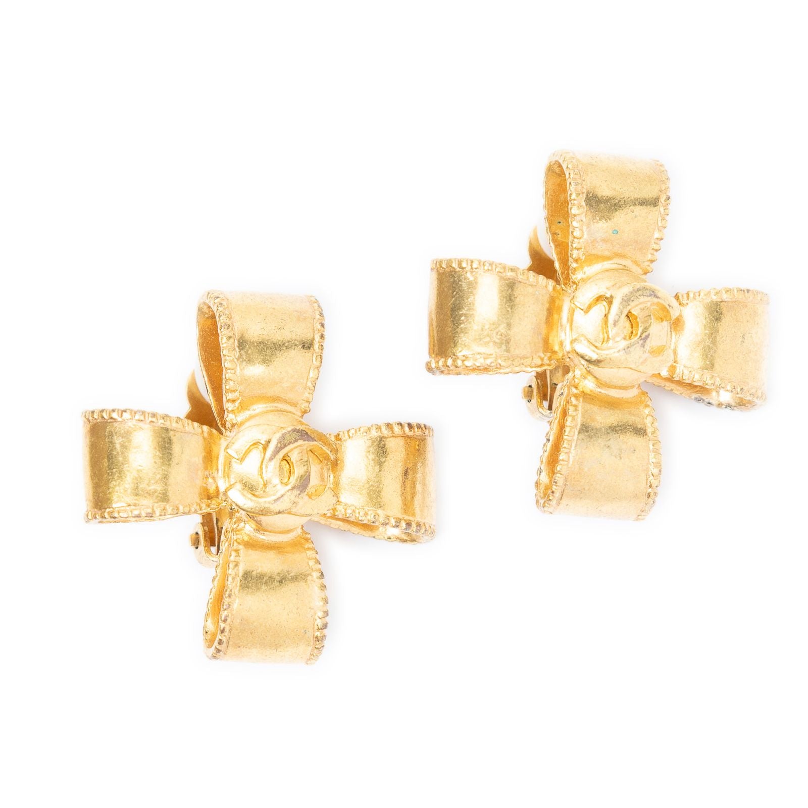 Chanel CC Logo Clip Type Earrings Gold Plated
