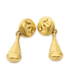 Chanel CC Clover Dangle Clip on Earrings Gold Plated