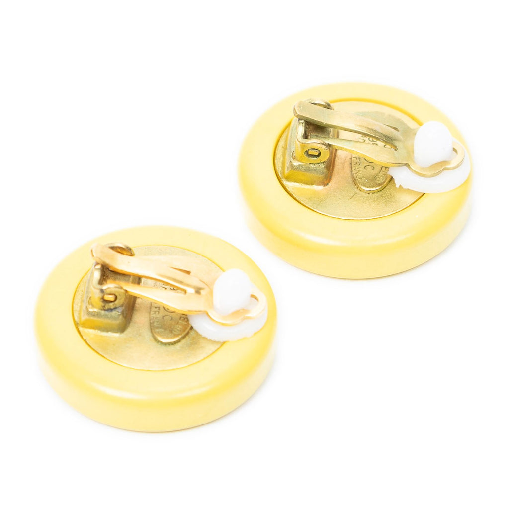 Chanel CC Logo Round Earrings Yellow Plating — view 2