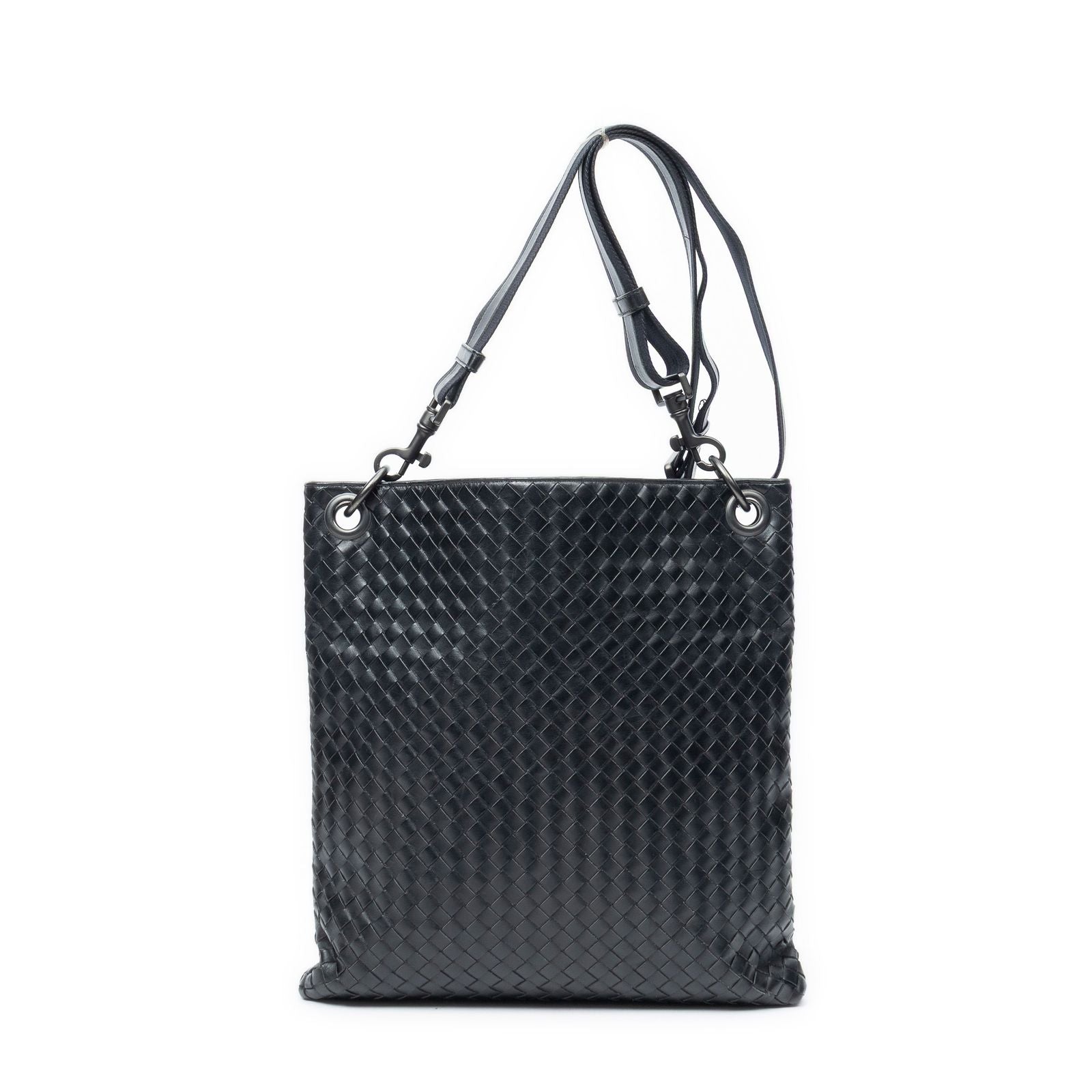 Bottega Veneta Flat Messenger Black Intrecciato Leather Shoulder