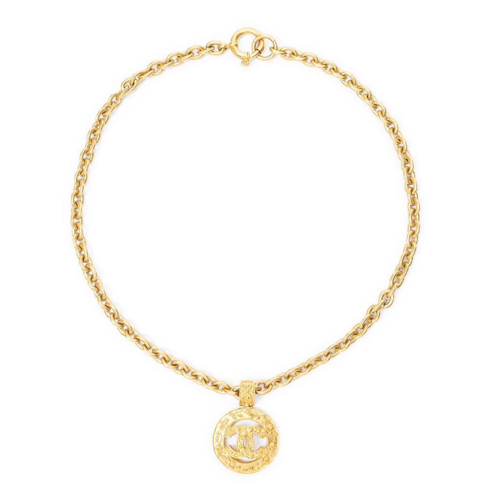 Chanel CC Logo Pendant Chain Necklace Gold Plated
