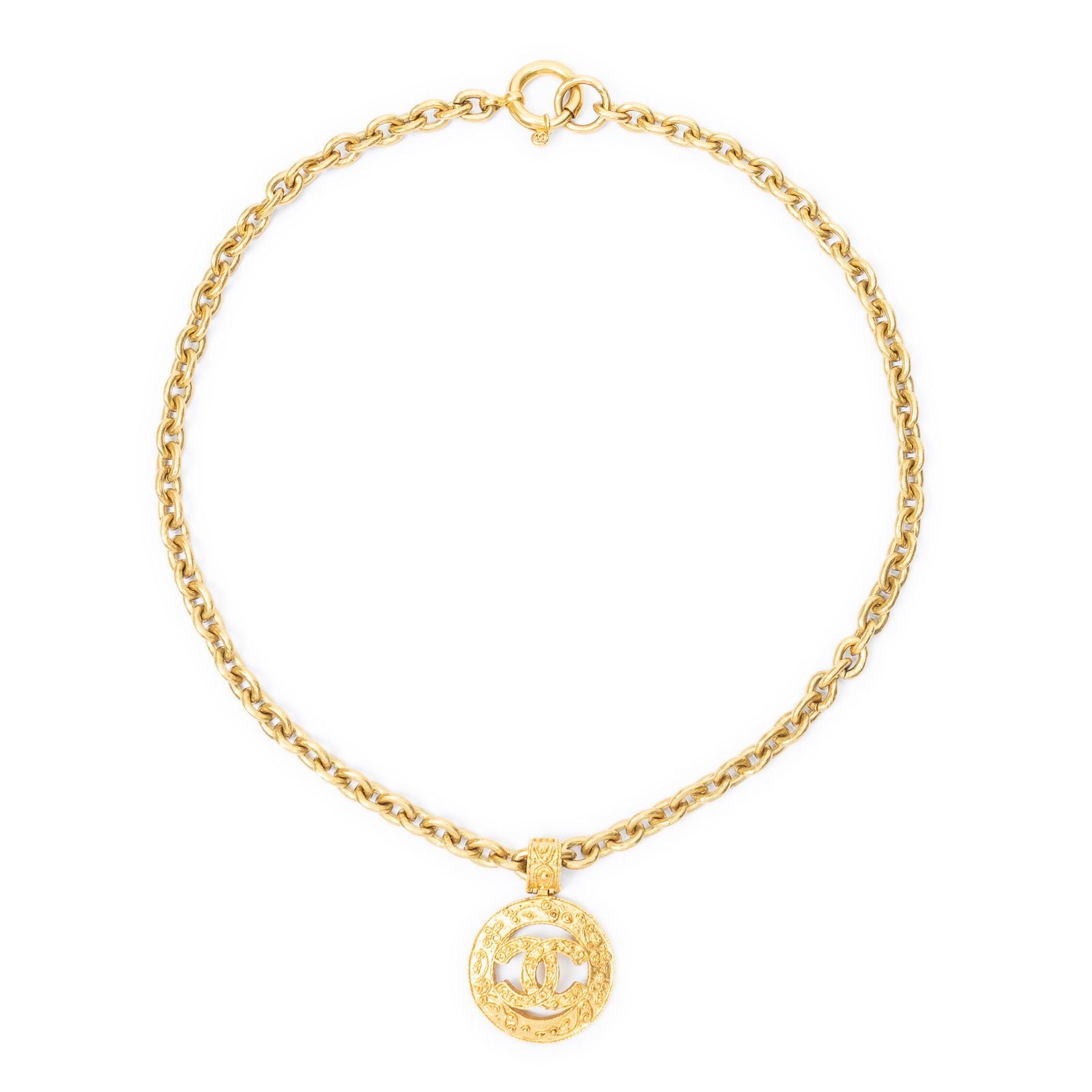 Chanel CC Logo Pendant Chain Necklace Gold Plated