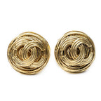 Chanel CC Logo Round Clip Type Earrings Gold Plated