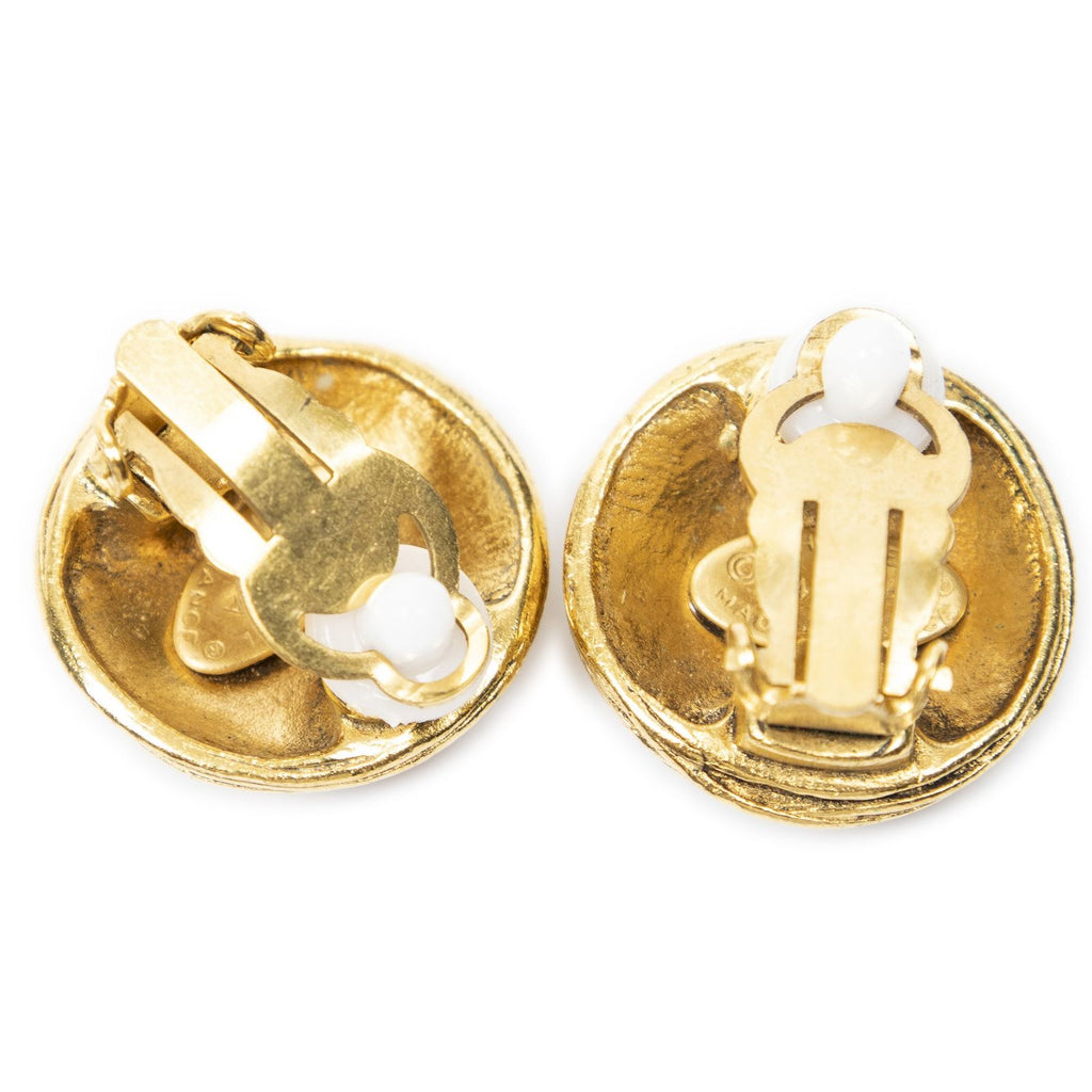 Chanel CC Logo Round Clip Type Earrings Gold Plated — view 2