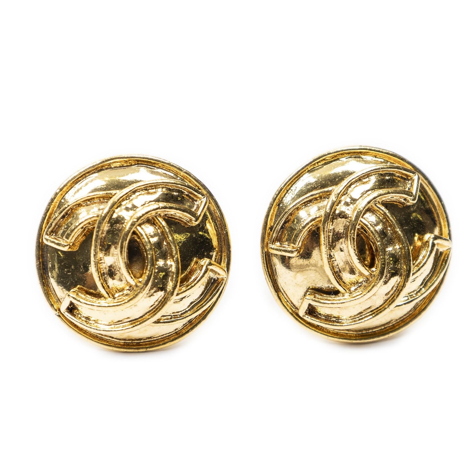 Chanel CC Logo Round Clip Type Earrings Gold Plated