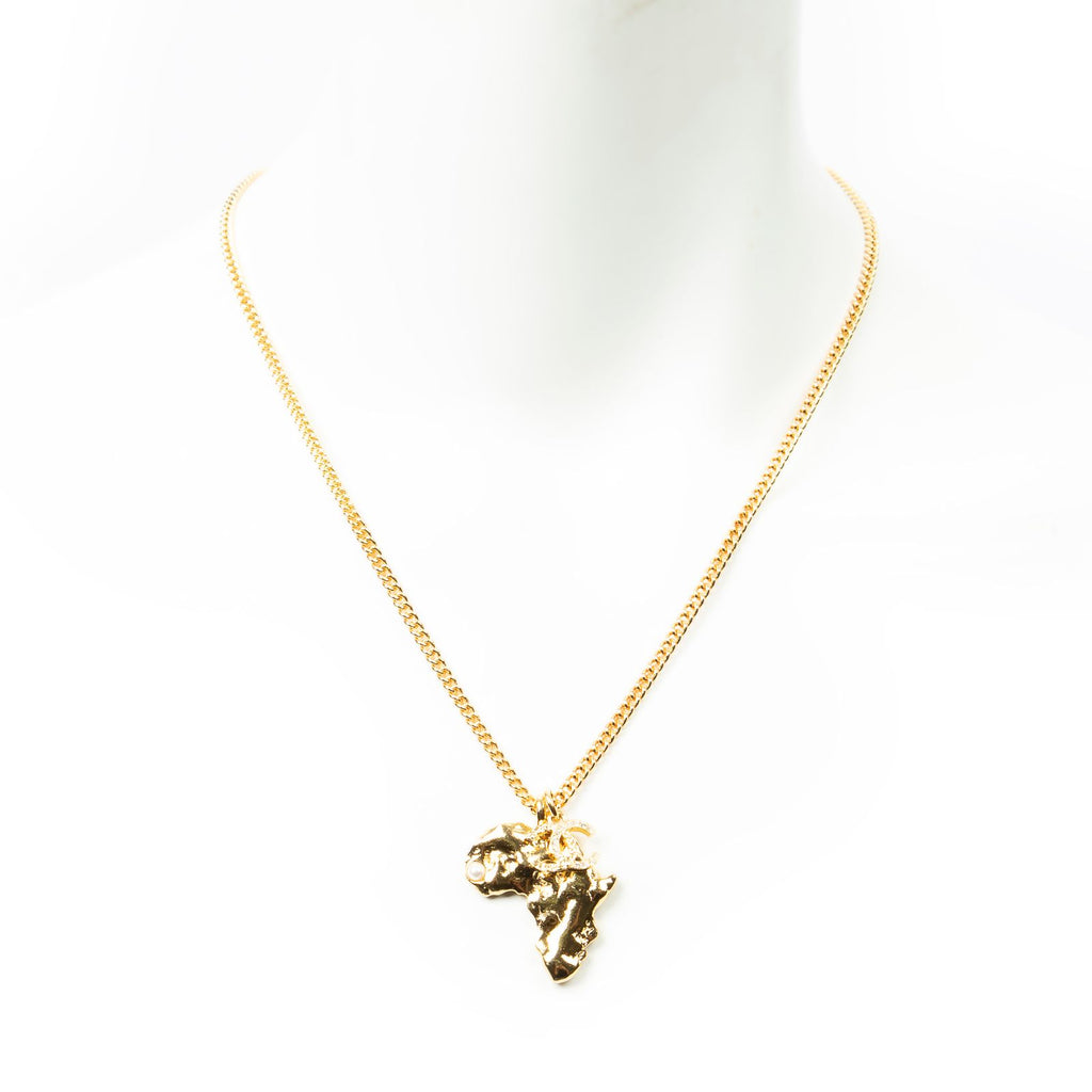 Chanel CC Faux Pearl African Map Pendant