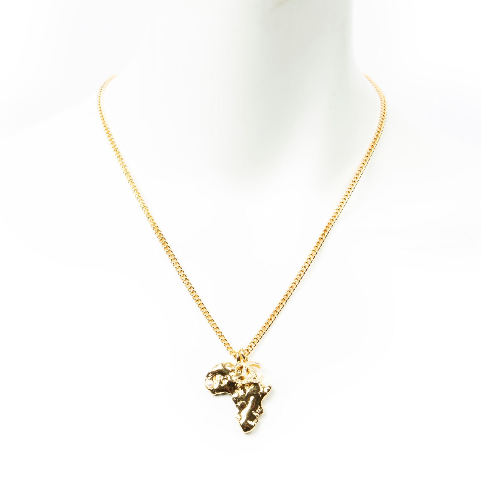 Chanel CC Faux Pearl African Map Pendant