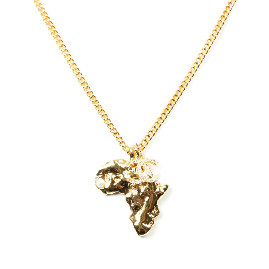 Chanel CC Faux Pearl African Map Pendant — view 2
