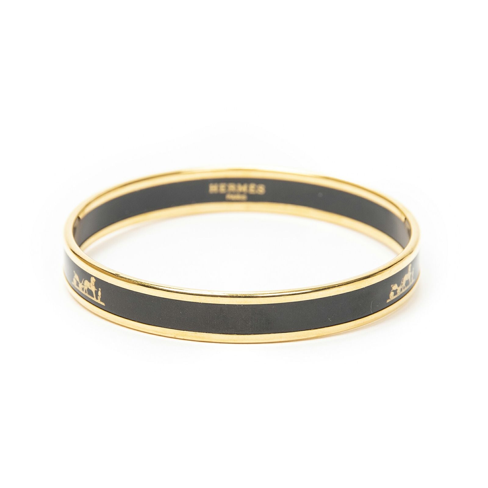 Hermes Enamel Bangle Black Gold Plated Bracelet — view 2