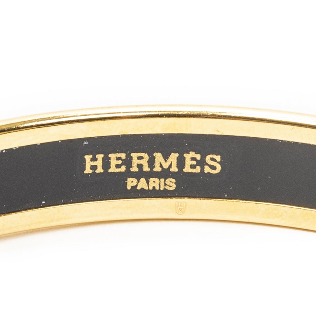 Hermes Enamel Bangle Black Gold Plated Bracelet — view 4