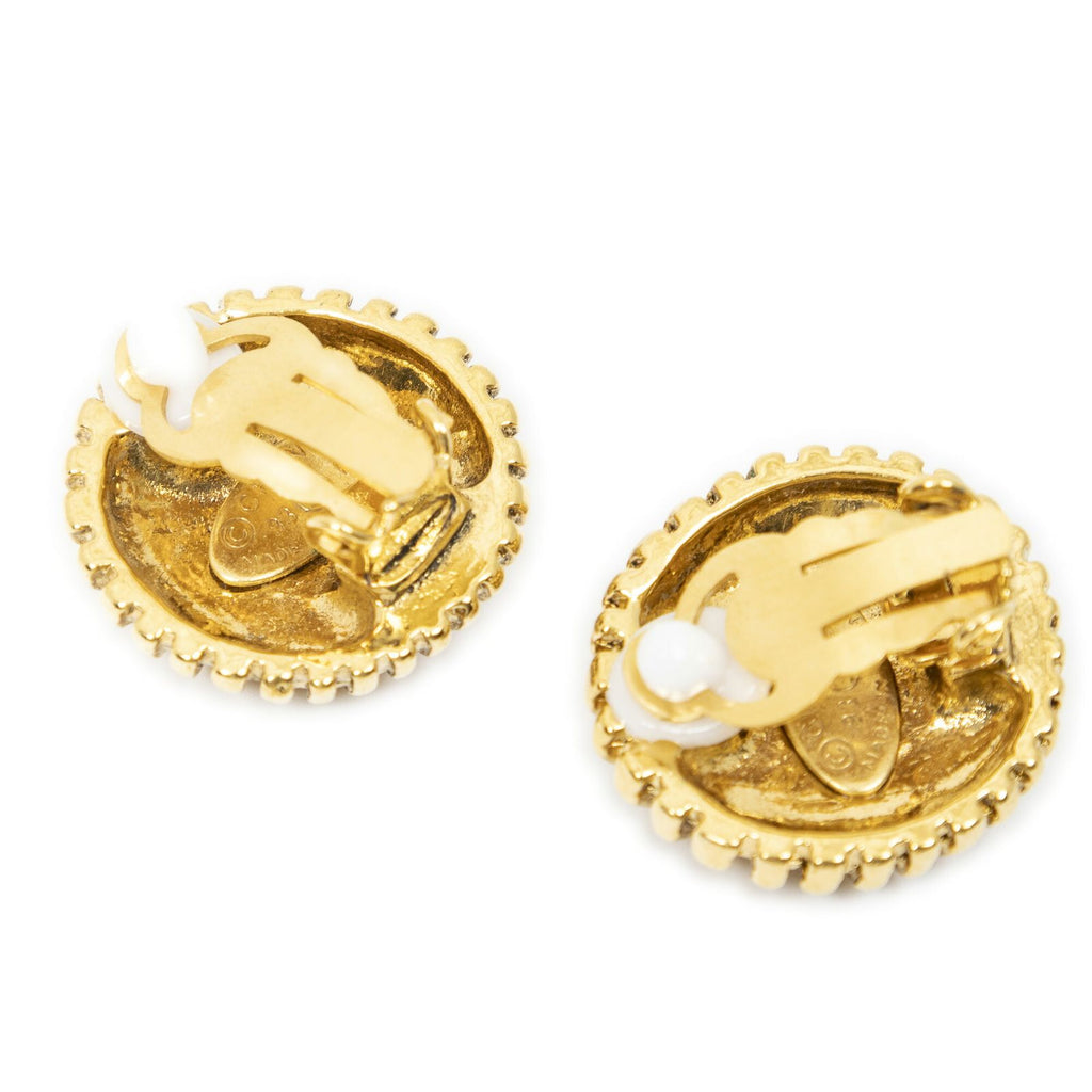Chanel CC Logo Round Clip Type Earrings Gold Plated — view 2