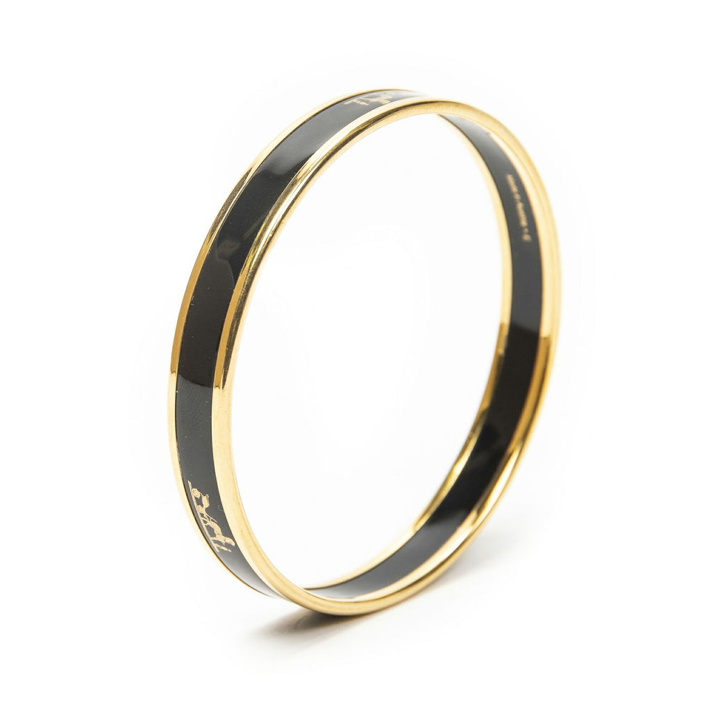 Hermes Enamel Bangle Black Gold Plated Bracelet