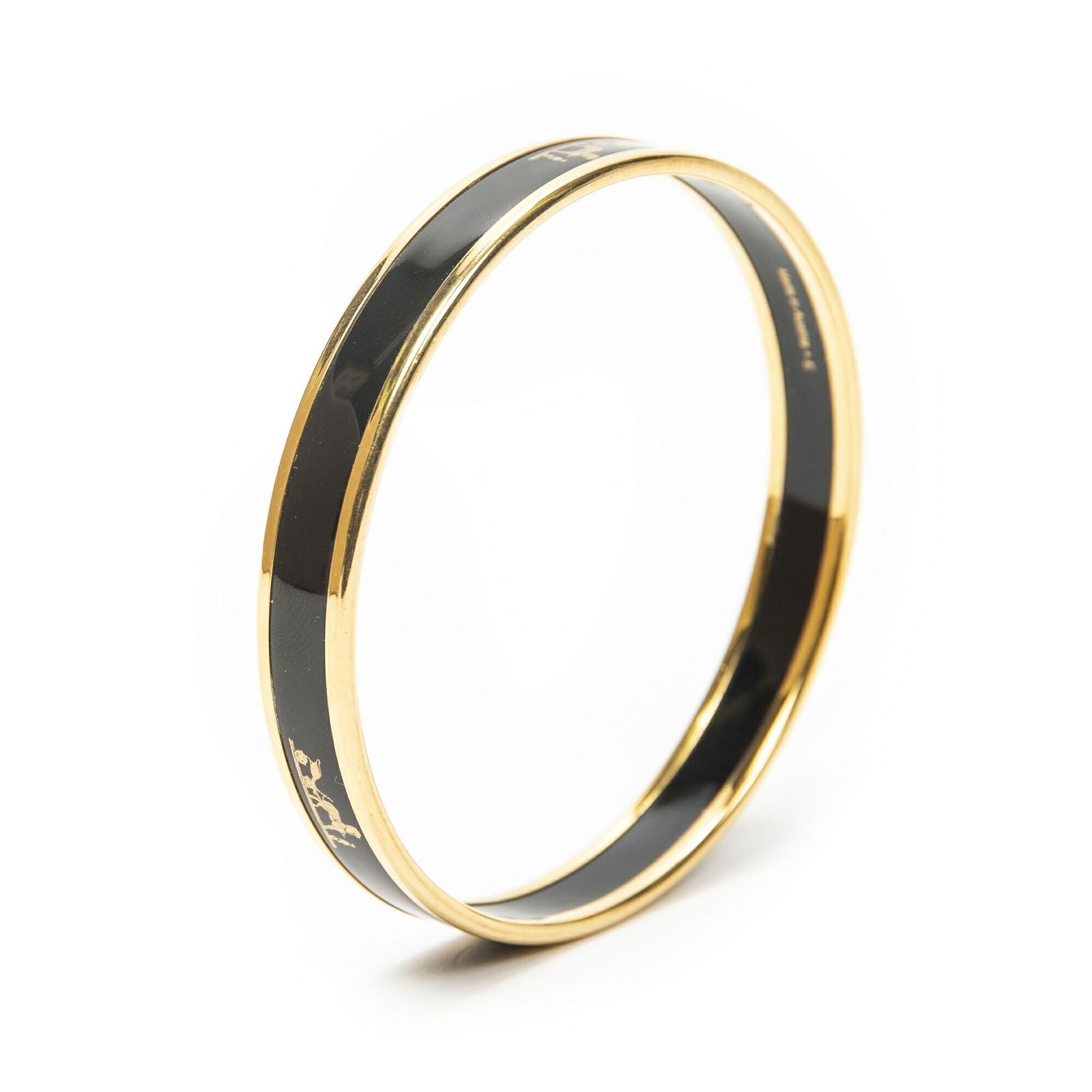 Hermes Enamel Bangle Black Gold Plated Bracelet