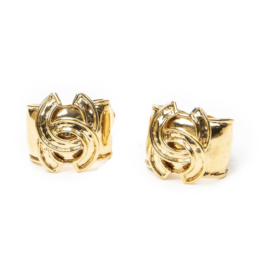 Chanel CC Oval Clip on Earrings Gold Plated