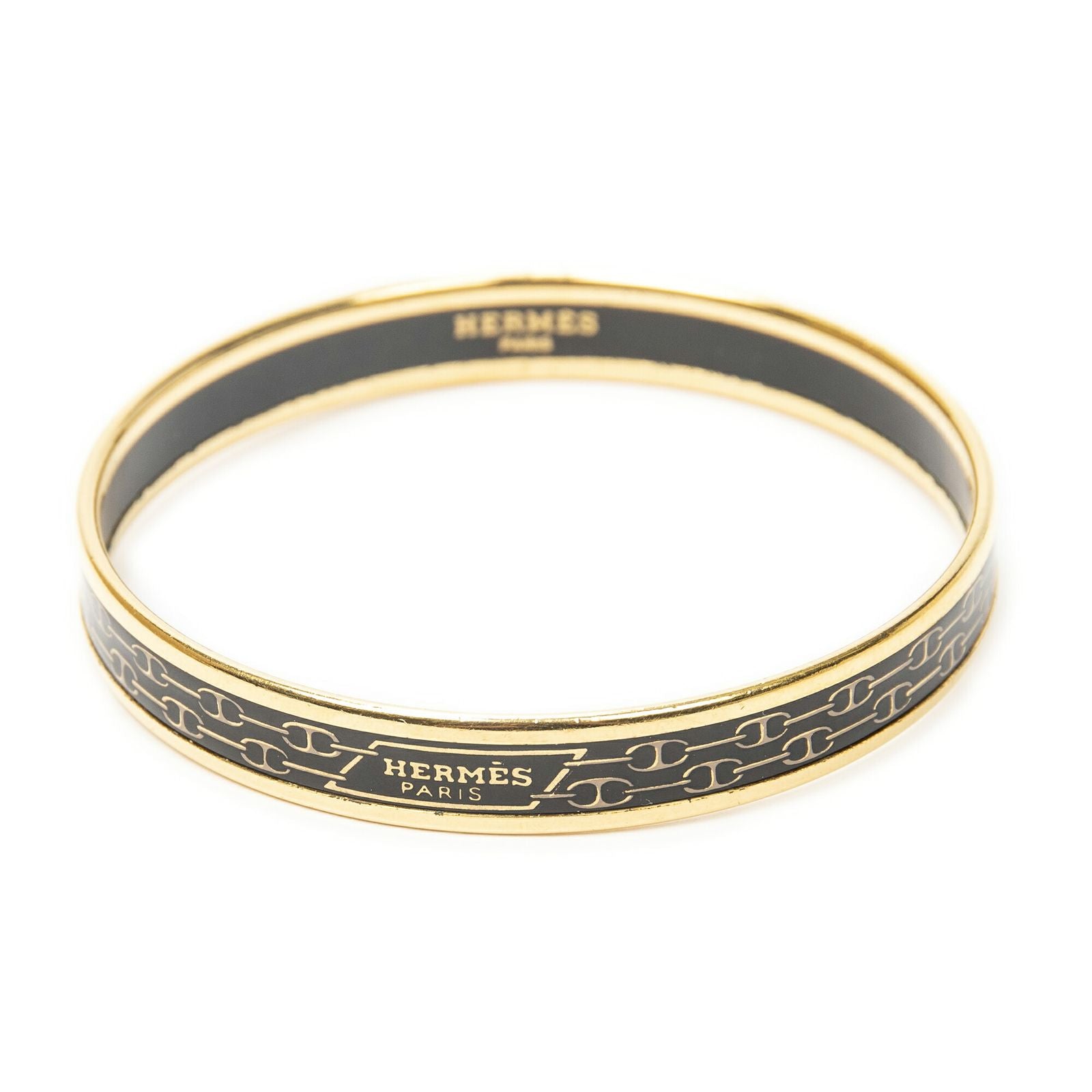 Hermes Enamel Bangle Black Gold Plated Bracelet — view 2