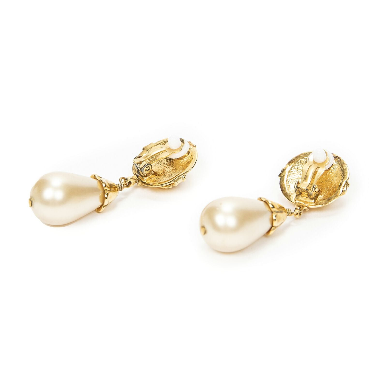 Chanel CC Faux Pearl Dangle Clip on Earrings — view 2