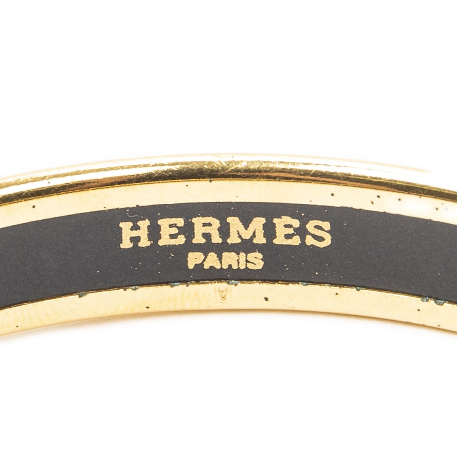 Hermes Enamel Bangle Black Gold Plated Bracelet — view 4