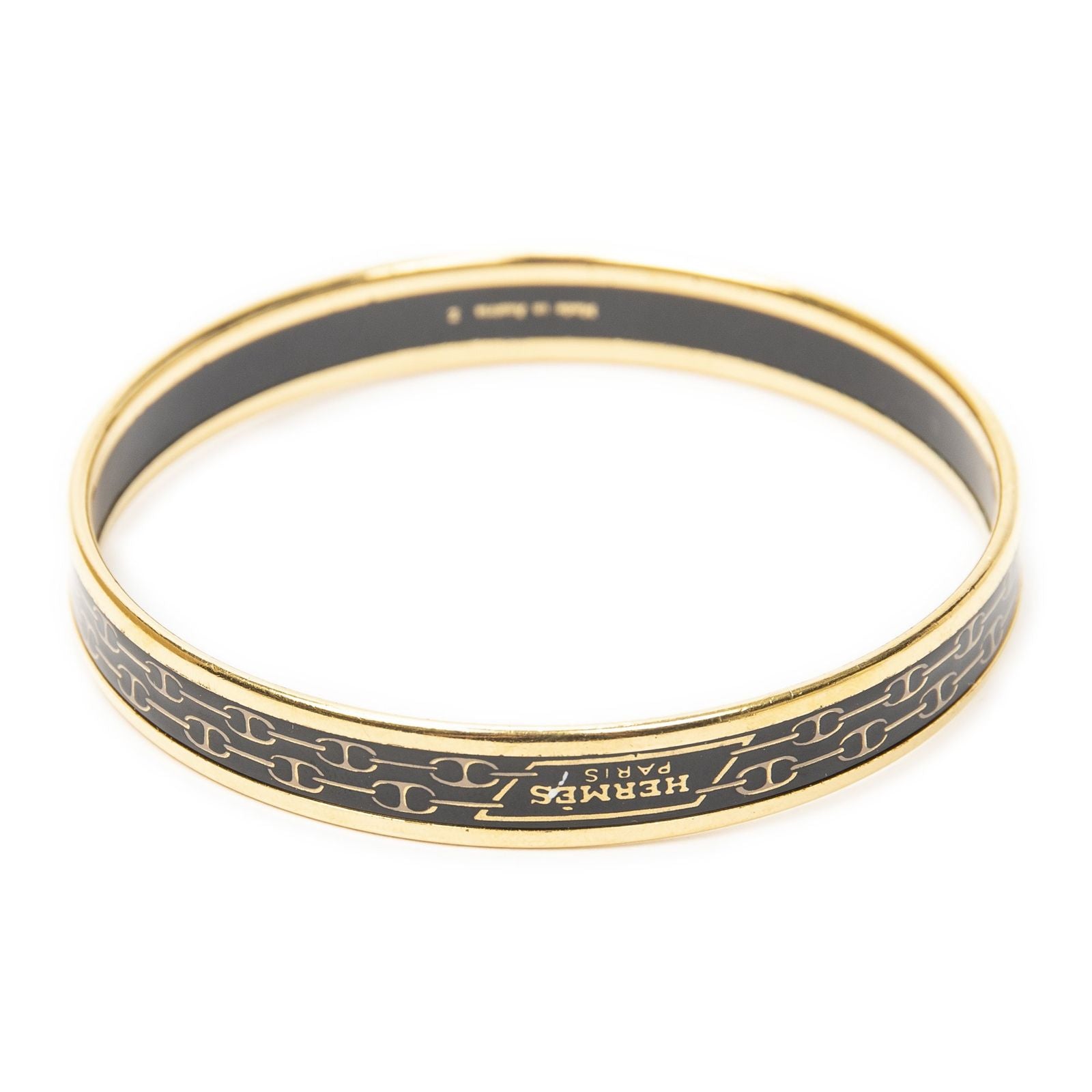 Hermes Enamel Bangle Black Gold Plated Bracelet — view 3