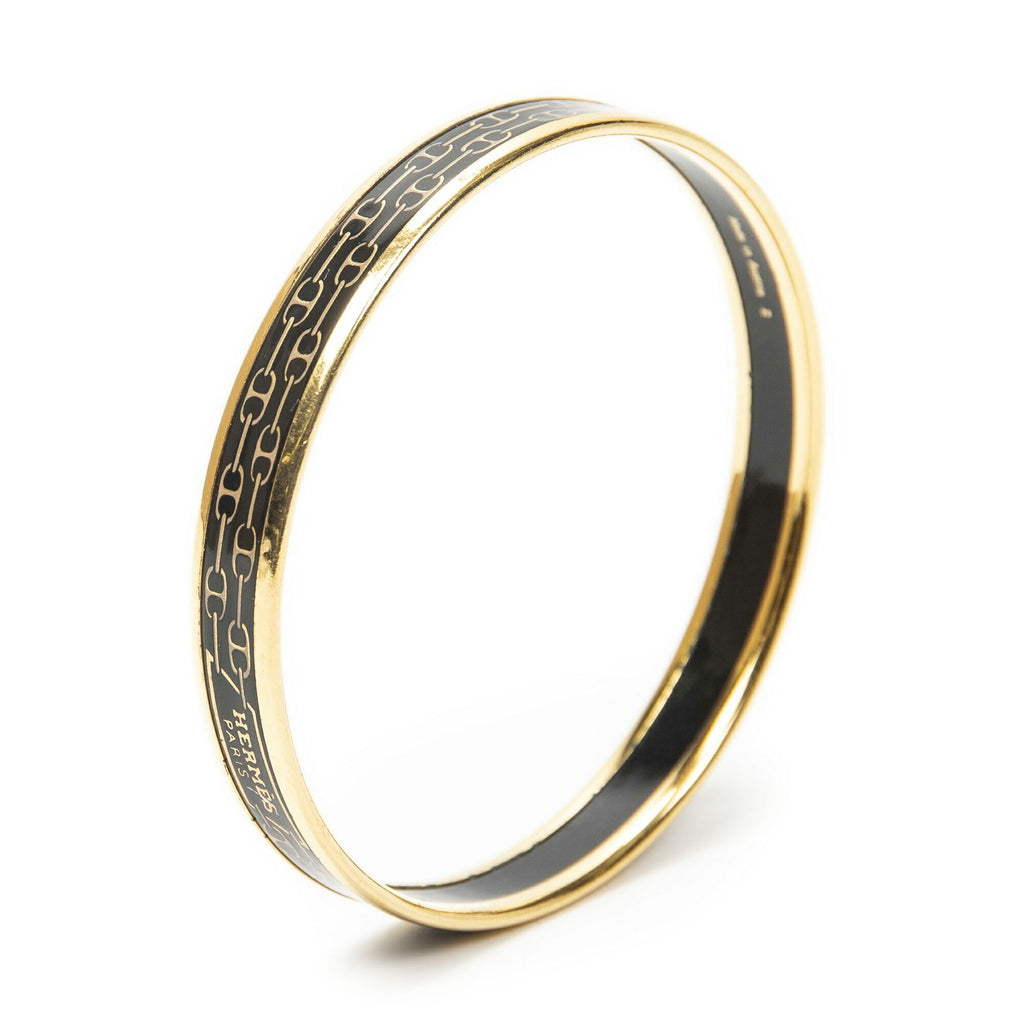 Hermes Enamel Bangle Black Gold Plated Bracelet