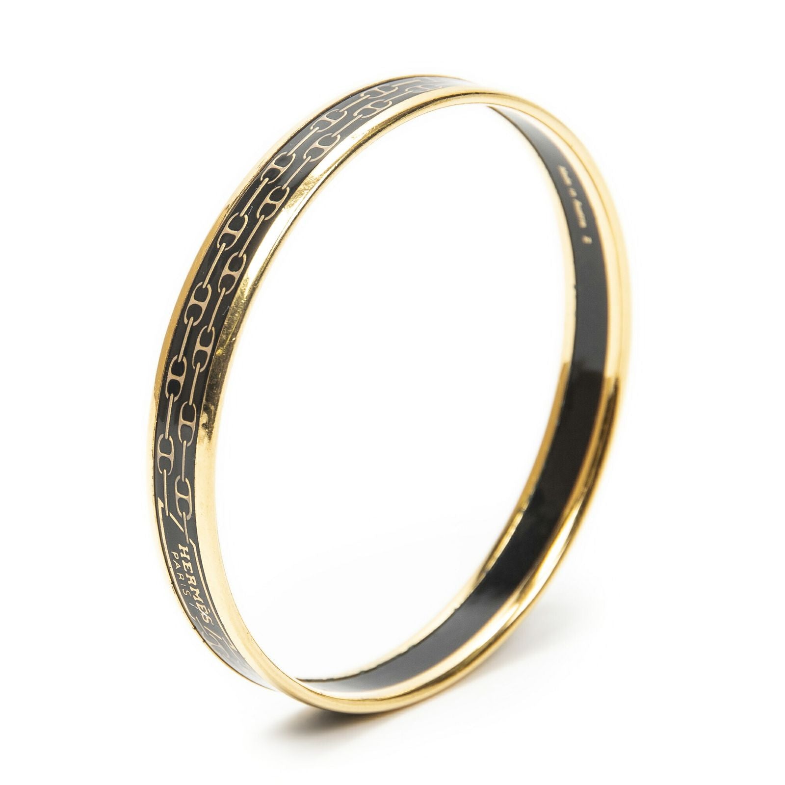 Hermes Enamel Bangle Black Gold Plated Bracelet