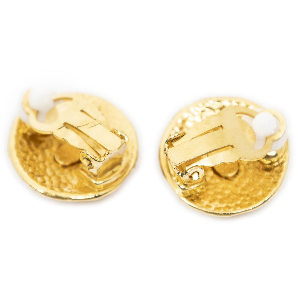 Chanel CC Logo Round Clip Type Earrings Gold Plated — view 2