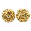 Chanel CC Logo Round Clip Type Earrings Gold Plated