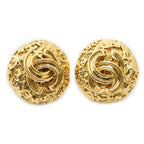 Chanel CC Logo Round Clip Type Earrings Gold Plated