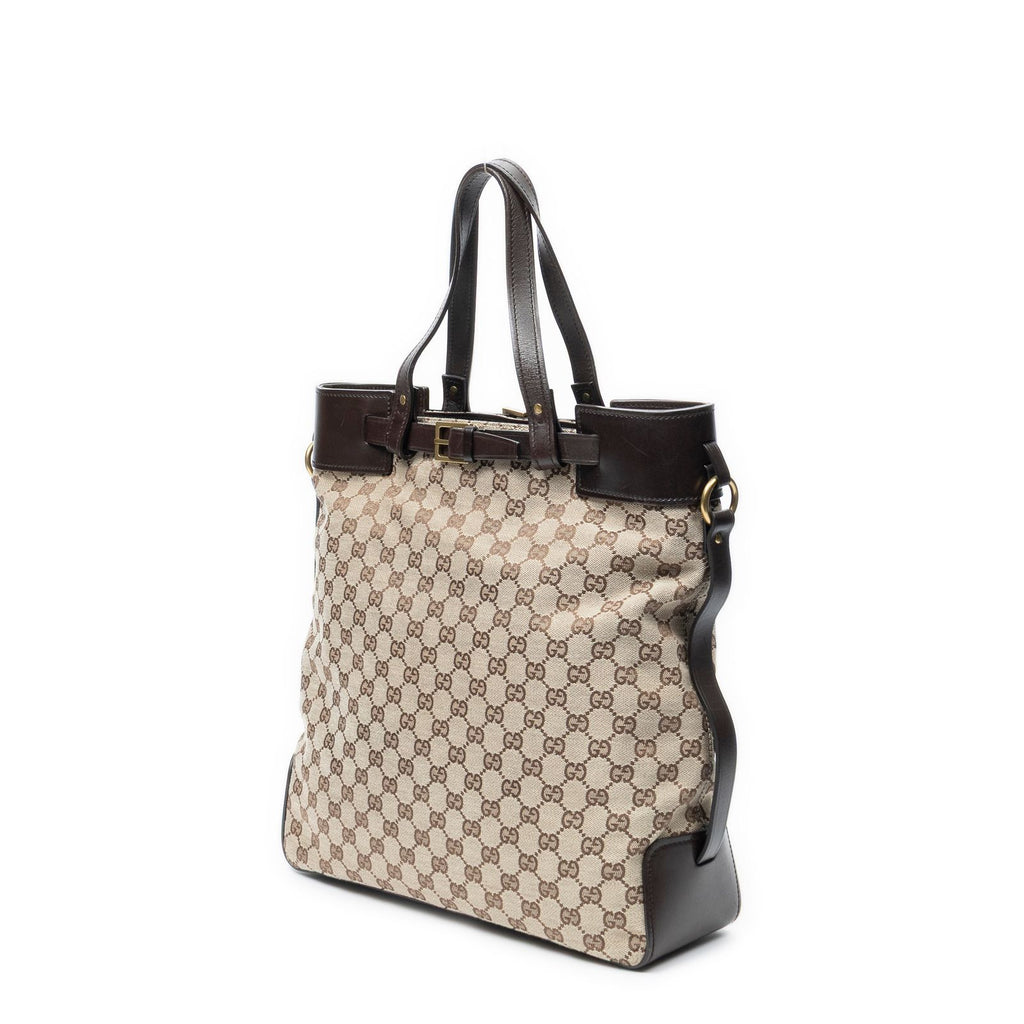 Gucci Vertical Buckle Tote Beige Brown GG Canvas — view 2
