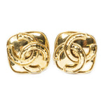 Chanel CC Diamond Clip on Earrings Gold Plated