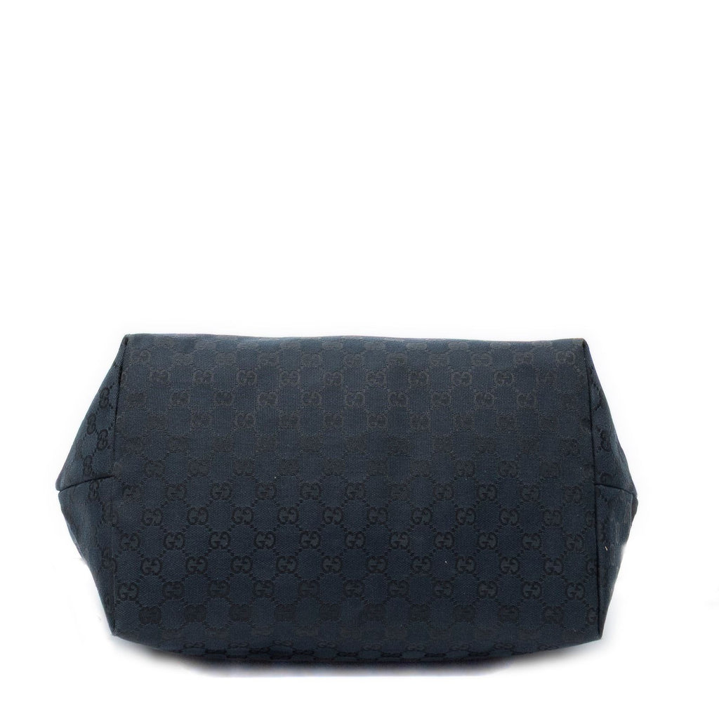 Gucci Side Drawstring Shopping Tote Black GG Canvas — view 6