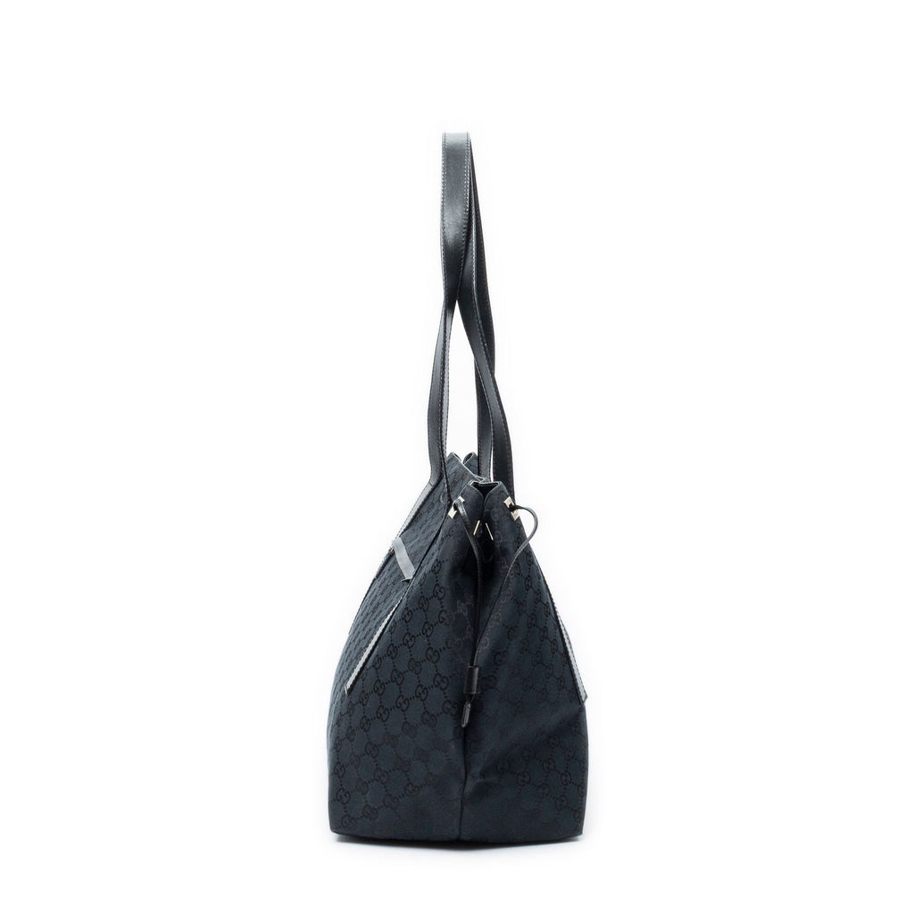Gucci Side Drawstring Shopping Tote Black GG Canvas — view 3